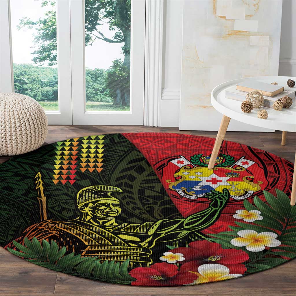 Hawaii And Tonga Round Carpet King Kamehameha Tribal Ngatu Pattern LT14 - Polynesian Pride