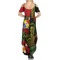 Hawaii And Tonga Summer Maxi Dress King Kamehameha Tribal Ngatu Pattern LT14 - Polynesian Pride