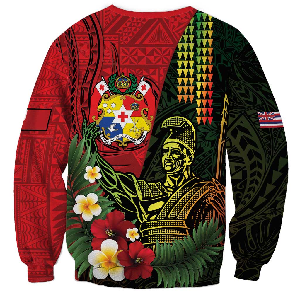Hawaii And Tonga Sweatshirt King Kamehameha Tribal Ngatu Pattern LT14 - Polynesian Pride