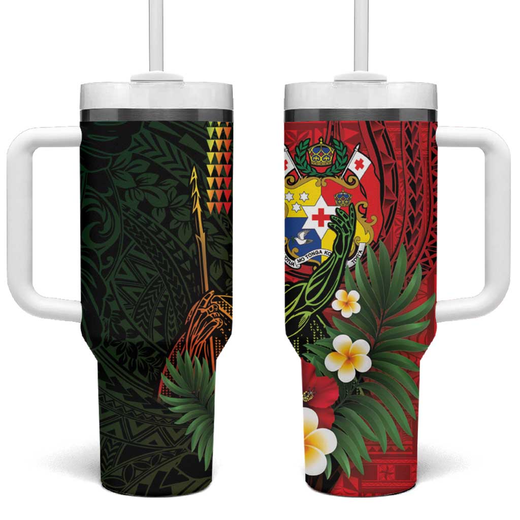 Hawaii And Tonga Tumbler With Handle King Kamehameha Tribal Ngatu Pattern LT14 One Size: 40 oz Red - Polynesian Pride