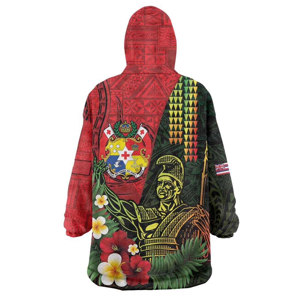 Hawaii And Tonga Wearable Blanket Hoodie King Kamehameha Tribal Ngatu Pattern LT14 - Polynesian Pride