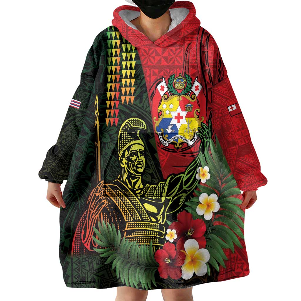 Hawaii And Tonga Wearable Blanket Hoodie King Kamehameha Tribal Ngatu Pattern LT14 - Polynesian Pride