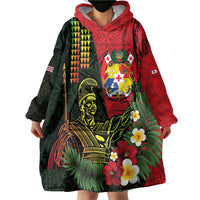 Hawaii And Tonga Wearable Blanket Hoodie King Kamehameha Tribal Ngatu Pattern LT14 - Polynesian Pride