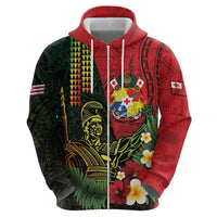Hawaii And Tonga Zip Hoodie King Kamehameha Tribal Ngatu Pattern LT14 - Polynesian Pride