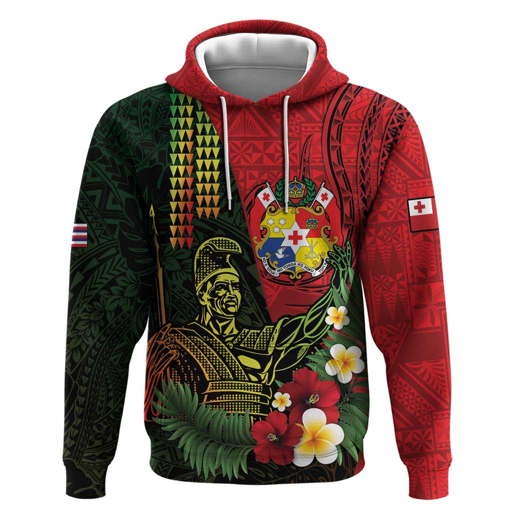 Hawaii And Tonga Zip Hoodie King Kamehameha Tribal Ngatu Pattern LT14 Pullover Hoodie Red - Polynesian Pride