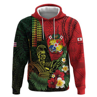Hawaii And Tonga Zip Hoodie King Kamehameha Tribal Ngatu Pattern LT14 Pullover Hoodie Red - Polynesian Pride