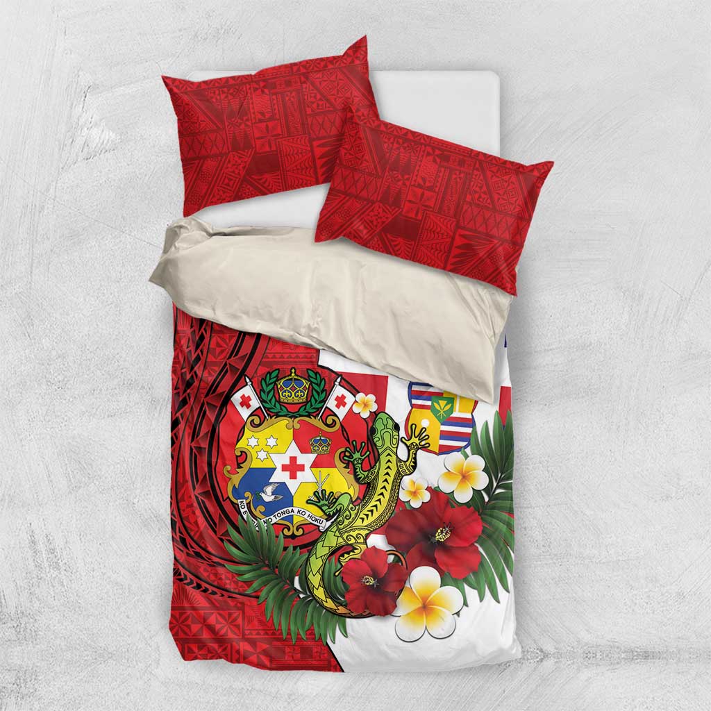 Hawaii And Tonga Bedding Set King Kalakaua Tribal Gecko Tongan Ngatu LT14 US Twin 172cm x 218cm Red - Polynesian Pride