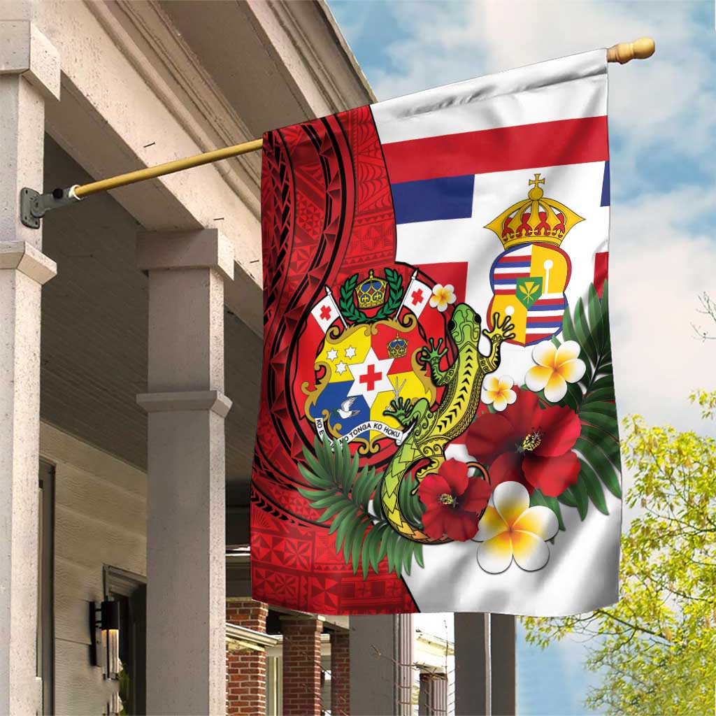 Hawaii And Tonga Garden Flag King Kalakaua Tribal Gecko Tongan Ngatu LT14 House Flag Red - Polynesian Pride