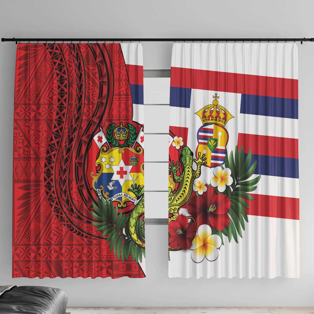 Hawaii And Tonga Window Curtain King Kalakaua Tribal Gecko Tongan Ngatu LT14 With Hooks Red - Polynesian Pride