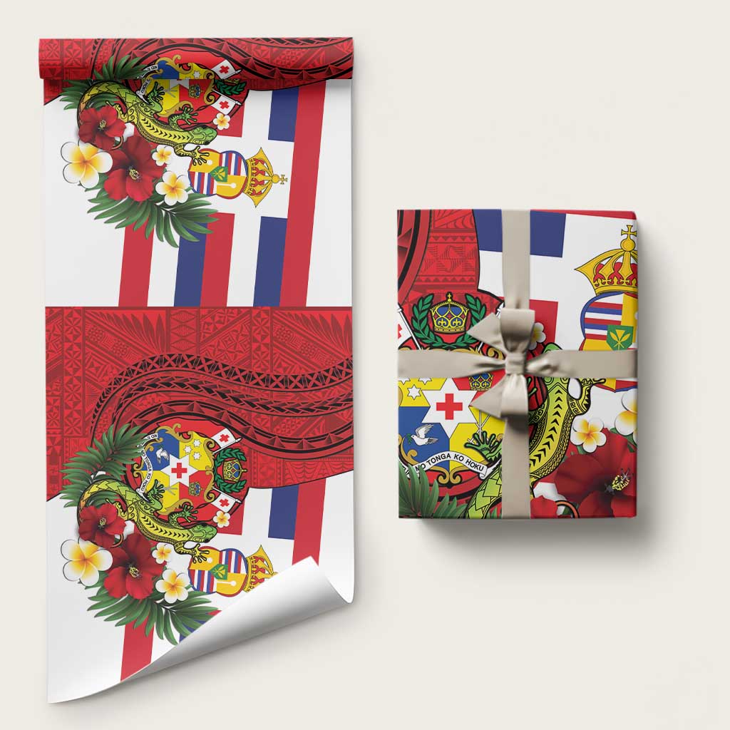 Hawaii And Tonga Wrapping Paper King Kalakaua Tribal Gecko Tongan Ngatu LT14 58" × 23" Red - Polynesian Pride