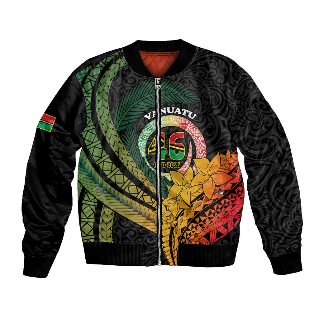 Personalised Vanuatu Independence Day Bomber Jacket July 30 Pig Tusk Long God Yumi Stanap LT14 Unisex Black - Polynesian Pride
