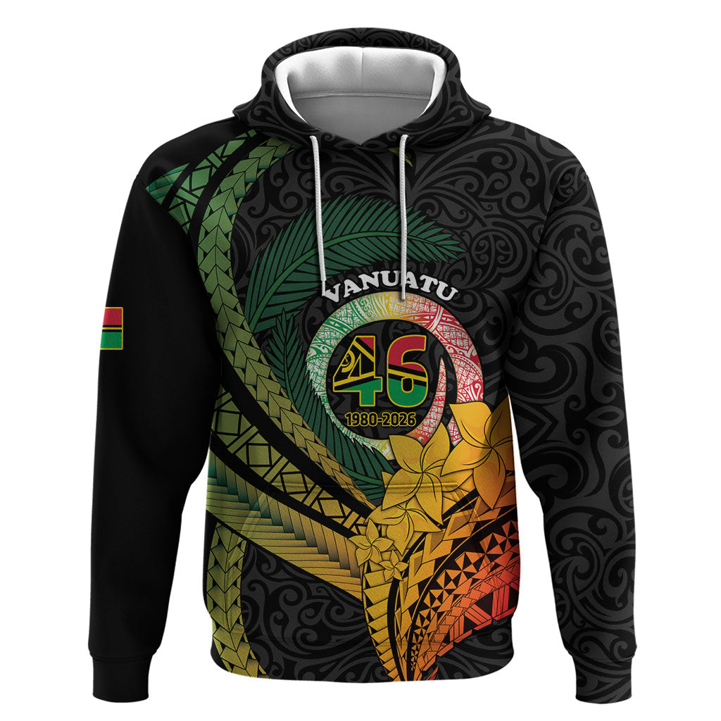 Personalised Vanuatu Independence Day Hoodie July 30 Pig Tusk Long God Yumi Stanap LT14 Pullover Hoodie Black - Polynesian Pride