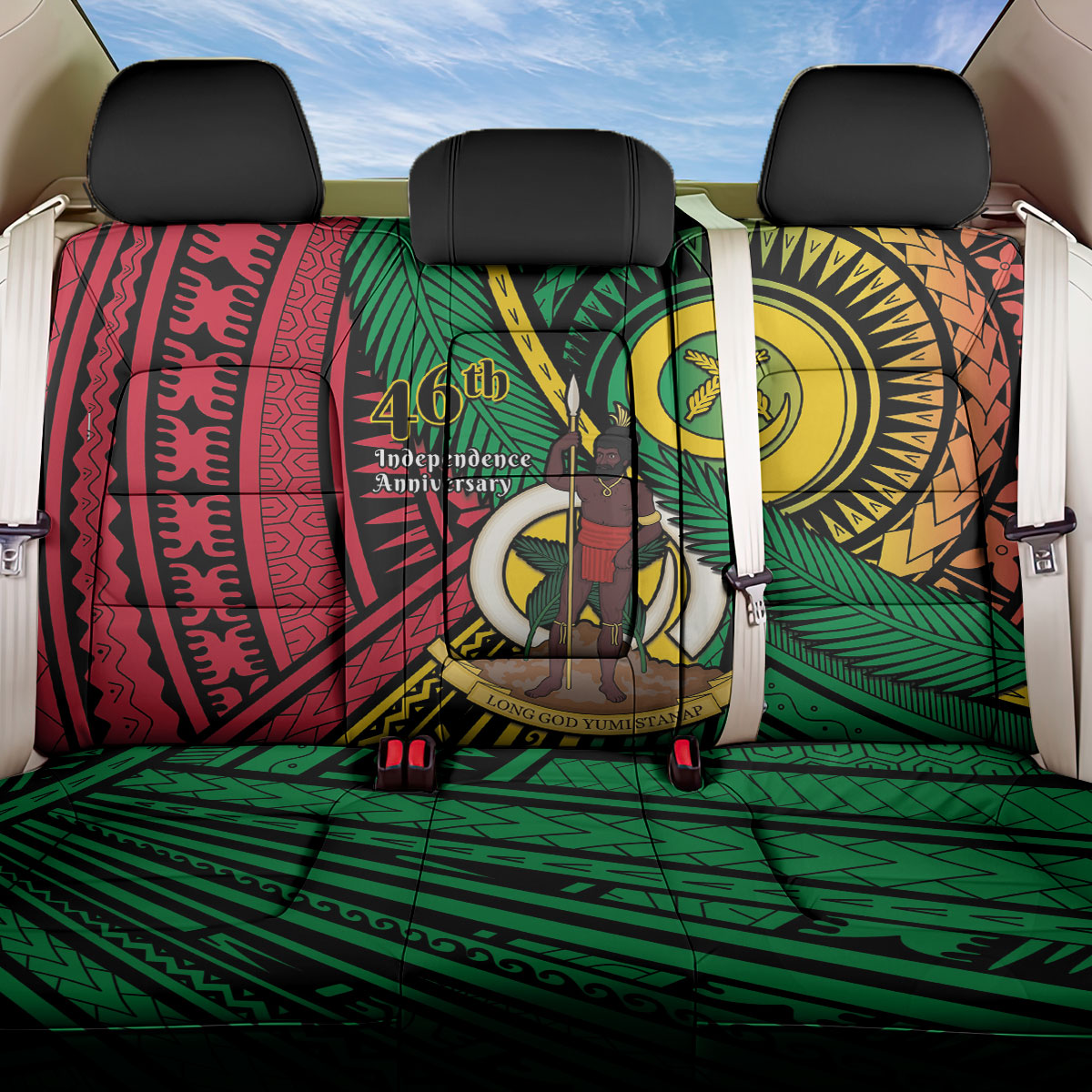 Halo Vanuatu Back Car Seat Cover Happy 46th Independence Anniversary LT14 One Size Black - Polynesian Pride