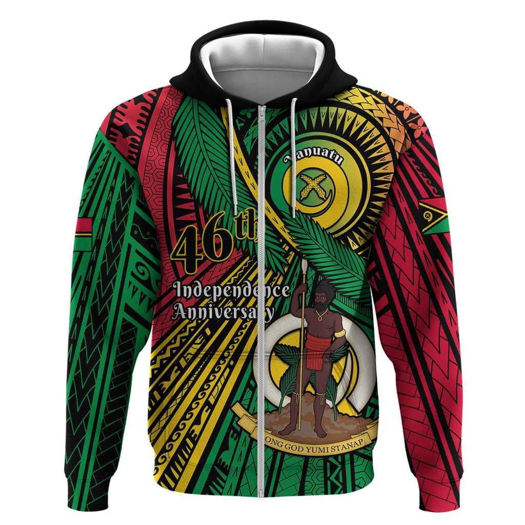 Halo Vanuatu Hoodie Happy 46th Independence Anniversary LT14 Zip Hoodie Black - Polynesian Pride
