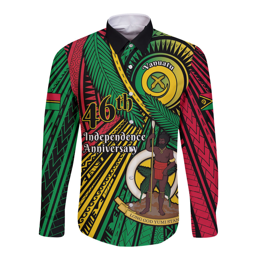 Halo Vanuatu Long Sleeve Button Shirt Happy 46th Independence Anniversary LT14 Unisex Black - Polynesian Pride