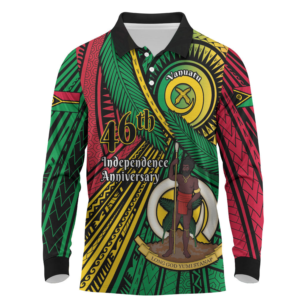 Halo Vanuatu Long Sleeve Polo Shirt Happy 46th Independence Anniversary LT14 Black - Polynesian Pride