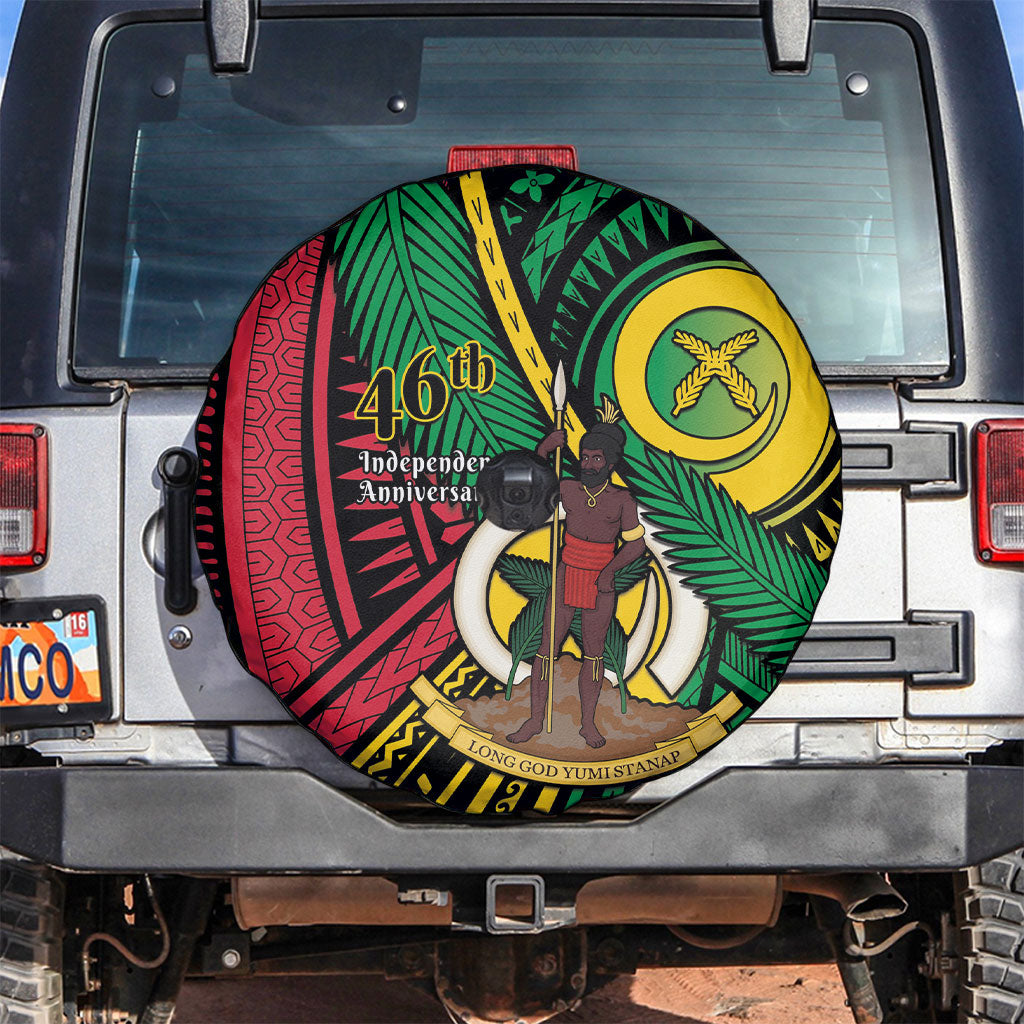 Halo Vanuatu Spare Tire Cover Happy 46th Independence Anniversary LT14 Black - Polynesian Pride