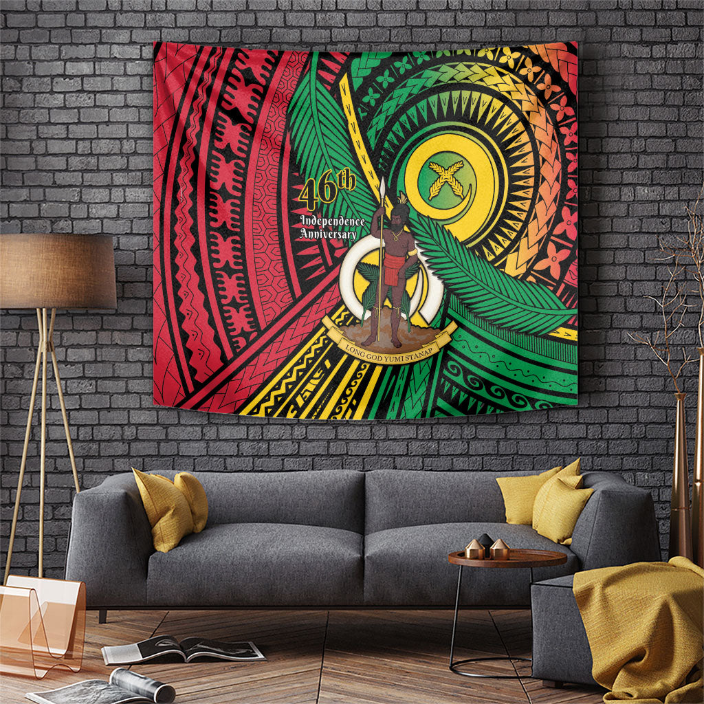 Halo Vanuatu Tapestry Happy 46th Independence Anniversary LT14 Black - Polynesian Pride
