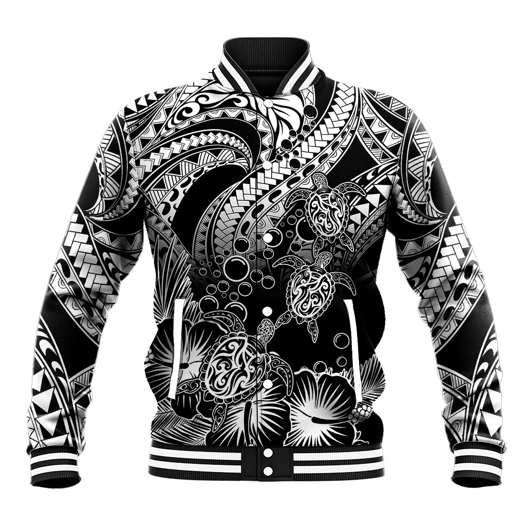 Personalised Polynesian Baseball Jacket Tribal Honu Turtle with Hibiscus White Version LT14 Unisex White - Polynesian Pride