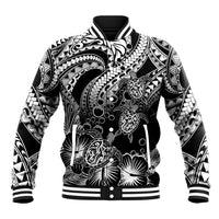 Personalised Polynesian Baseball Jacket Tribal Honu Turtle with Hibiscus White Version LT14 Unisex White - Polynesian Pride