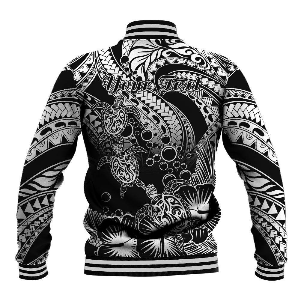 Personalised Polynesian Baseball Jacket Tribal Honu Turtle with Hibiscus White Version LT14 - Polynesian Pride
