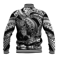 Personalised Polynesian Baseball Jacket Tribal Honu Turtle with Hibiscus White Version LT14 - Polynesian Pride