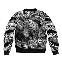 Personalised Polynesian Bomber Jacket Tribal Honu Turtle with Hibiscus White Version LT14 - Polynesian Pride