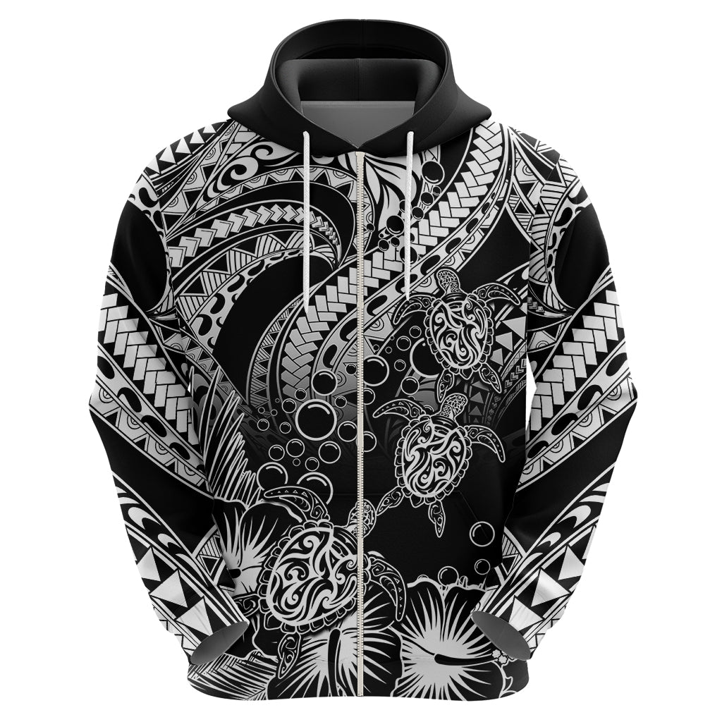 Custom Polynesian Hoodie Tribal Honu Turtle with Hibiscus White Version LT14 - Polynesian Pride