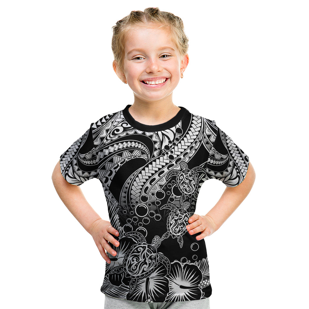 Personalised Polynesian Kid T Shirt Tribal Honu Turtle with Hibiscus White Version LT14 White - Polynesian Pride