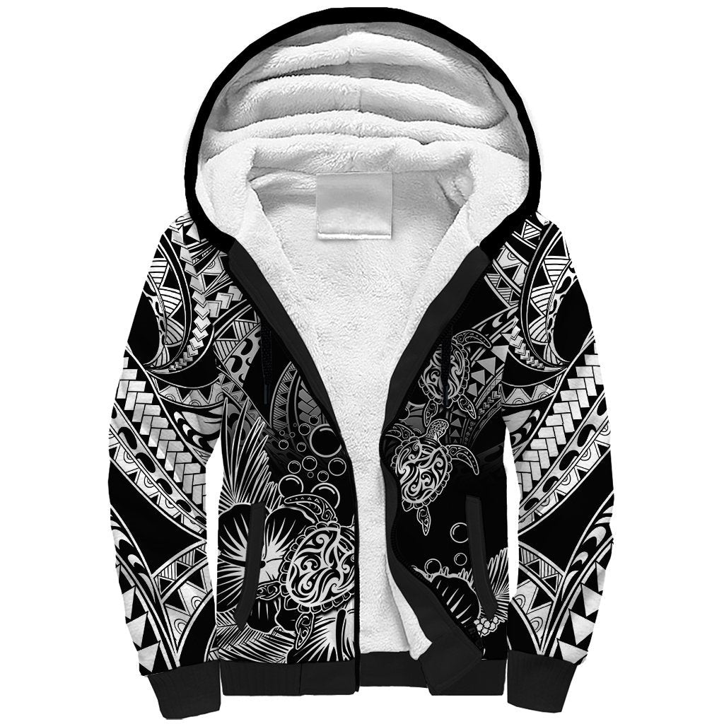 Personalised Polynesian Sherpa Hoodie Tribal Honu Turtle with Hibiscus White Version LT14 Unisex White - Polynesian Pride