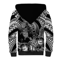 Personalised Polynesian Sherpa Hoodie Tribal Honu Turtle with Hibiscus White Version LT14 - Polynesian Pride