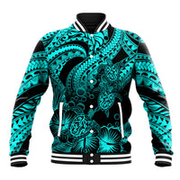 Personalised Polynesian Baseball Jacket Tribal Honu Turtle with Hibiscus Turquoise Version LT14 Unisex Turquoise - Polynesian Pride