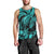 Personalised Polynesian Men Tank Top Tribal Honu Turtle with Hibiscus Turquoise Version LT14 - Polynesian Pride