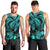 Personalised Polynesian Men Tank Top Tribal Honu Turtle with Hibiscus Turquoise Version LT14 - Polynesian Pride