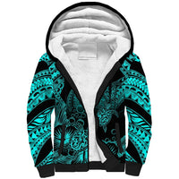 Personalised Polynesian Sherpa Hoodie Tribal Honu Turtle with Hibiscus Turquoise Version LT14 Unisex Turquoise - Polynesian Pride