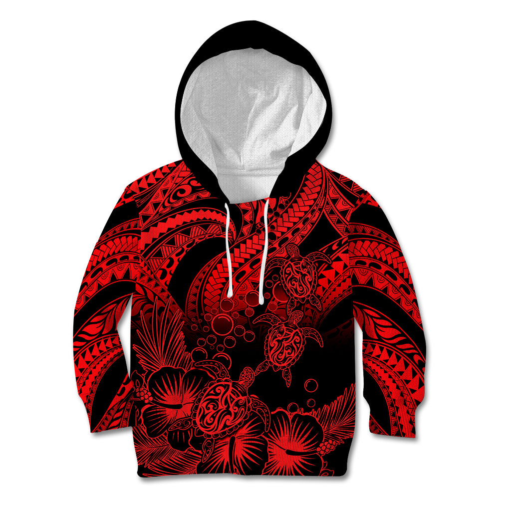 Personalised Polynesian Kid Hoodie Tribal Honu Turtle with Hibiscus Red Version LT14 Hoodie Red - Polynesian Pride