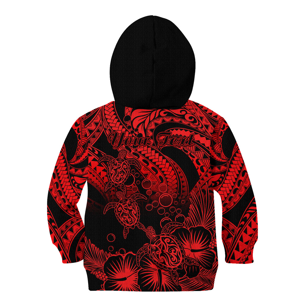 Personalised Polynesian Kid Hoodie Tribal Honu Turtle with Hibiscus Red Version LT14 - Polynesian Pride
