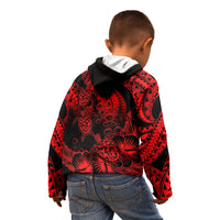 Personalised Polynesian Kid Hoodie Tribal Honu Turtle with Hibiscus Red Version LT14 - Polynesian Pride