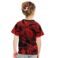 Personalised Polynesian Kid T Shirt Tribal Honu Turtle with Hibiscus Red Version LT14 - Polynesian Pride