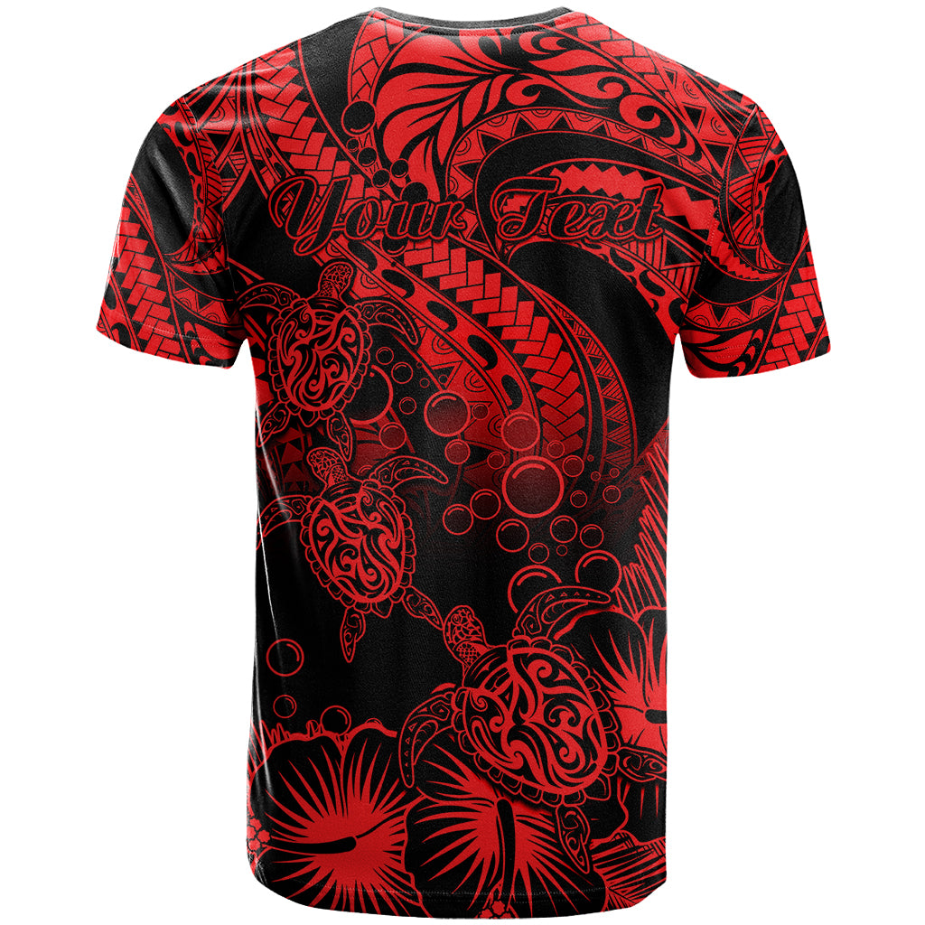 Custom Polynesian T Shirt Tribal Honu Turtle with Hibiscus Red Version LT14 - Polynesian Pride