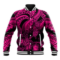Personalised Polynesian Baseball Jacket Tribal Honu Turtle with Hibiscus Pink Version LT14 Unisex Pink - Polynesian Pride