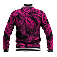 Personalised Polynesian Baseball Jacket Tribal Honu Turtle with Hibiscus Pink Version LT14 - Polynesian Pride