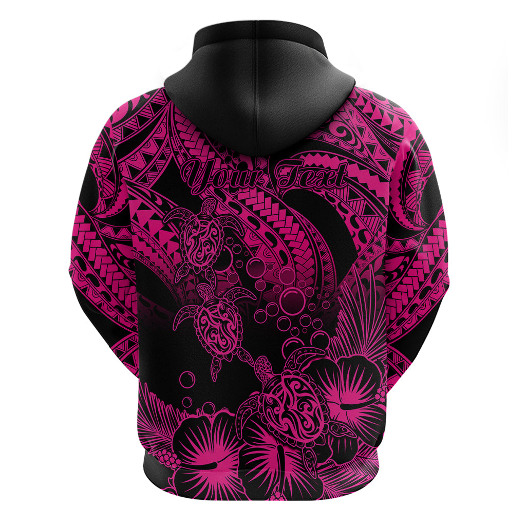 Custom Polynesian Hoodie Tribal Honu Turtle with Hibiscus Pink Version LT14 - Polynesian Pride
