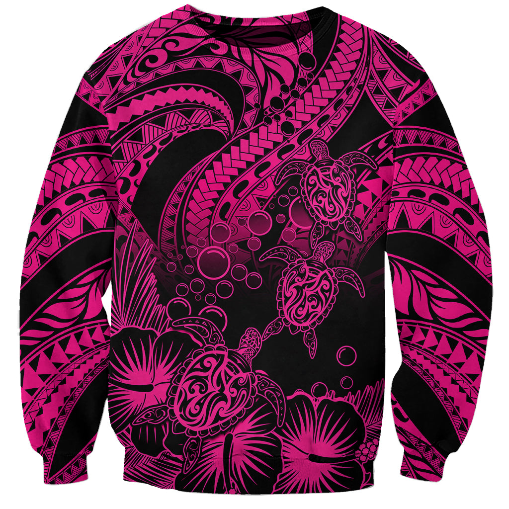 Personalised Polynesian Sweatshirt Tribal Honu Turtle with Hibiscus Pink Version LT14 Unisex Pink - Polynesian Pride
