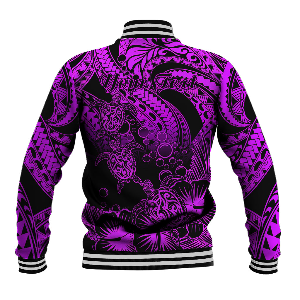 Personalised Polynesian Baseball Jacket Tribal Honu Turtle with Hibiscus Purple Version LT14 - Polynesian Pride