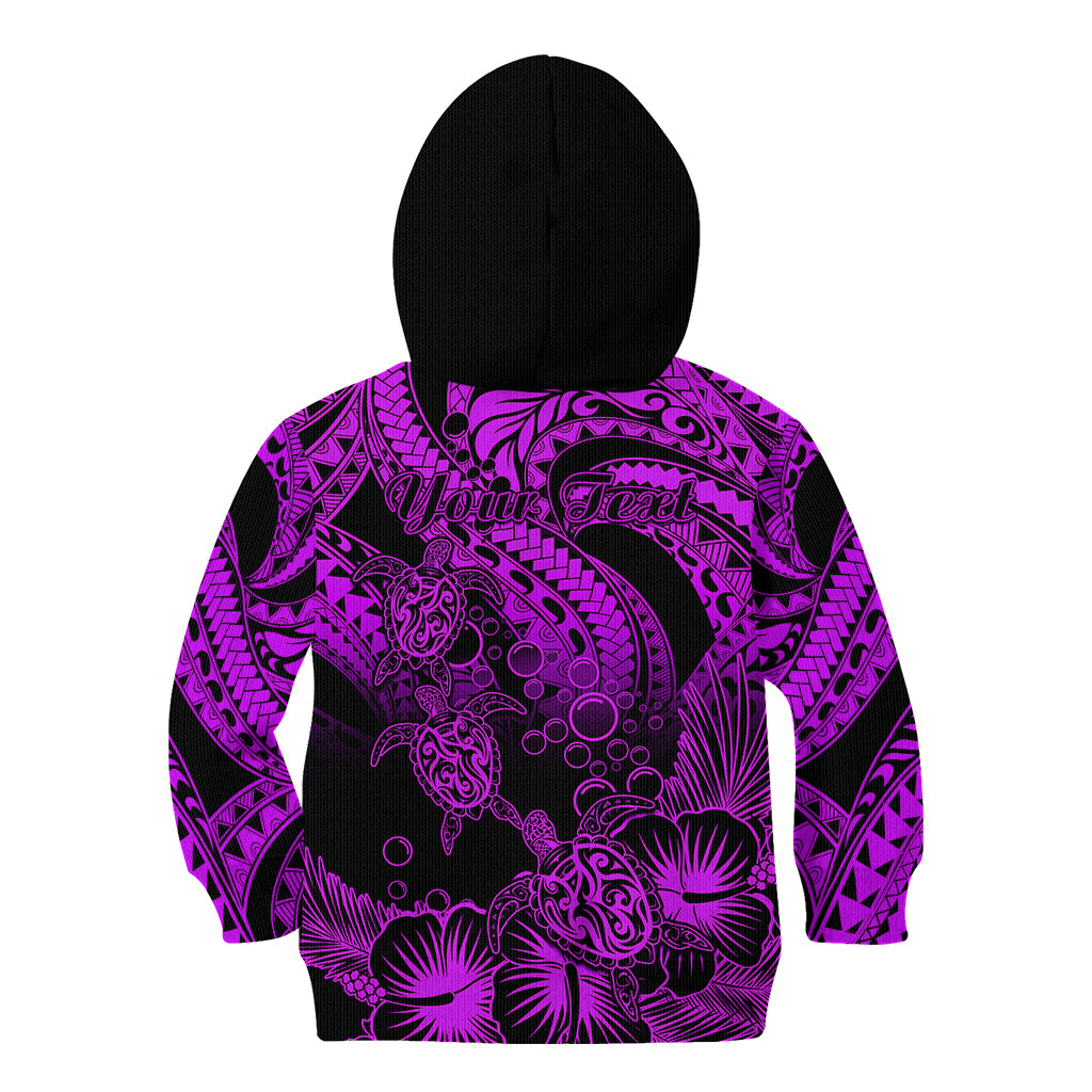 Personalised Polynesian Kid Hoodie Tribal Honu Turtle with Hibiscus Purple Version LT14 - Polynesian Pride