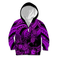 Personalised Polynesian Kid Hoodie Tribal Honu Turtle with Hibiscus Purple Version LT14 Zip Hoodie Purple - Polynesian Pride