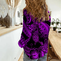 Personalised Polynesian Women Casual Shirt Tribal Honu Turtle with Hibiscus Purple Version LT14 - Polynesian Pride