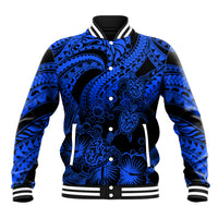 Personalised Polynesian Baseball Jacket Tribal Honu Turtle with Hibiscus Blue Version LT14 Unisex Blue - Polynesian Pride