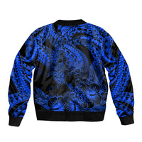 Personalised Polynesian Bomber Jacket Tribal Honu Turtle with Hibiscus Blue Version LT14 - Polynesian Pride